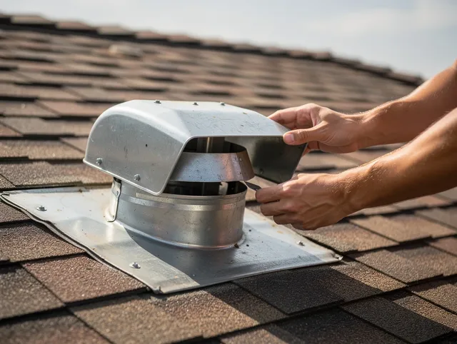 Lincoln Dryer Vent Cleaning certified technician safely cleaning a roof-mounted dryer vent in Lincoln