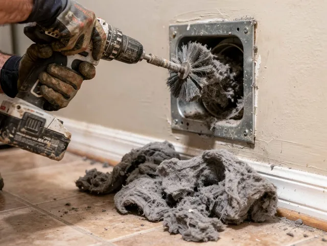 Certified Lincoln Dryer Vent Cleaning technician performing dryer vent cleaning in Lincoln
