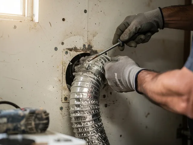 Lincoln Dryer Vent Cleaning technician performing precise dryer vent hose installation in Lincoln